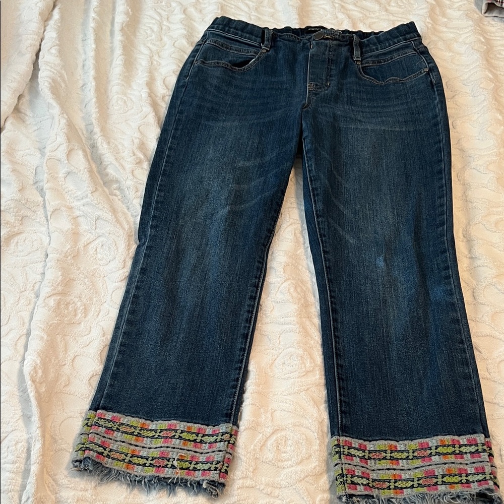 Women's Boutique Blue Jean capris with Multicolor Hem